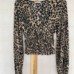 Leopard Ruched Blouse with Bow detail